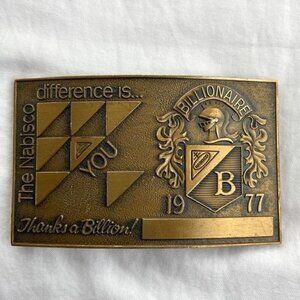 VTG Nabisco Brass Belt Buckle Billionaire 1977